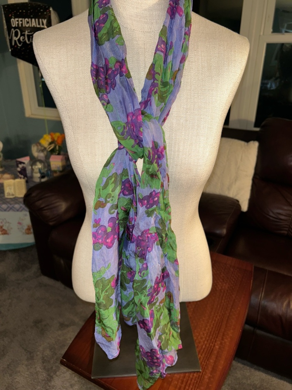 Lightweight Floral Scarf in Lavender and Green - Picture 5 of 7